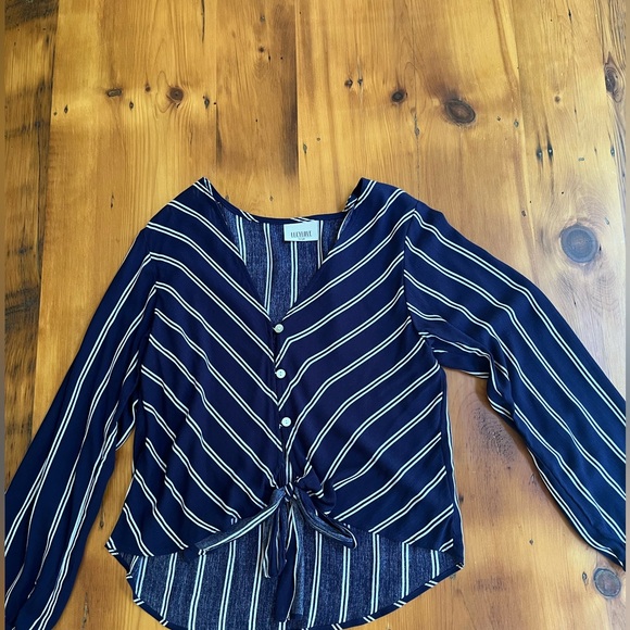 Lucy Love Tops - Lucy Love Blue and White Tie Front Blouse